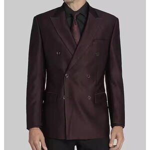 Jos A Bank Double Breasted Dinner Jacket Blazer 44L Tailored Fit Burgundy E03203